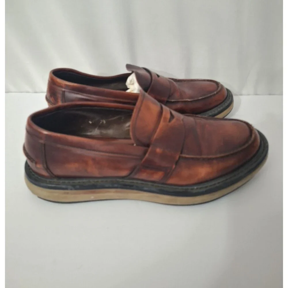PRADA Mens Leather Loafers Sz 9.5 Brown Chunky Preppy Vintage Y2K School Teacher